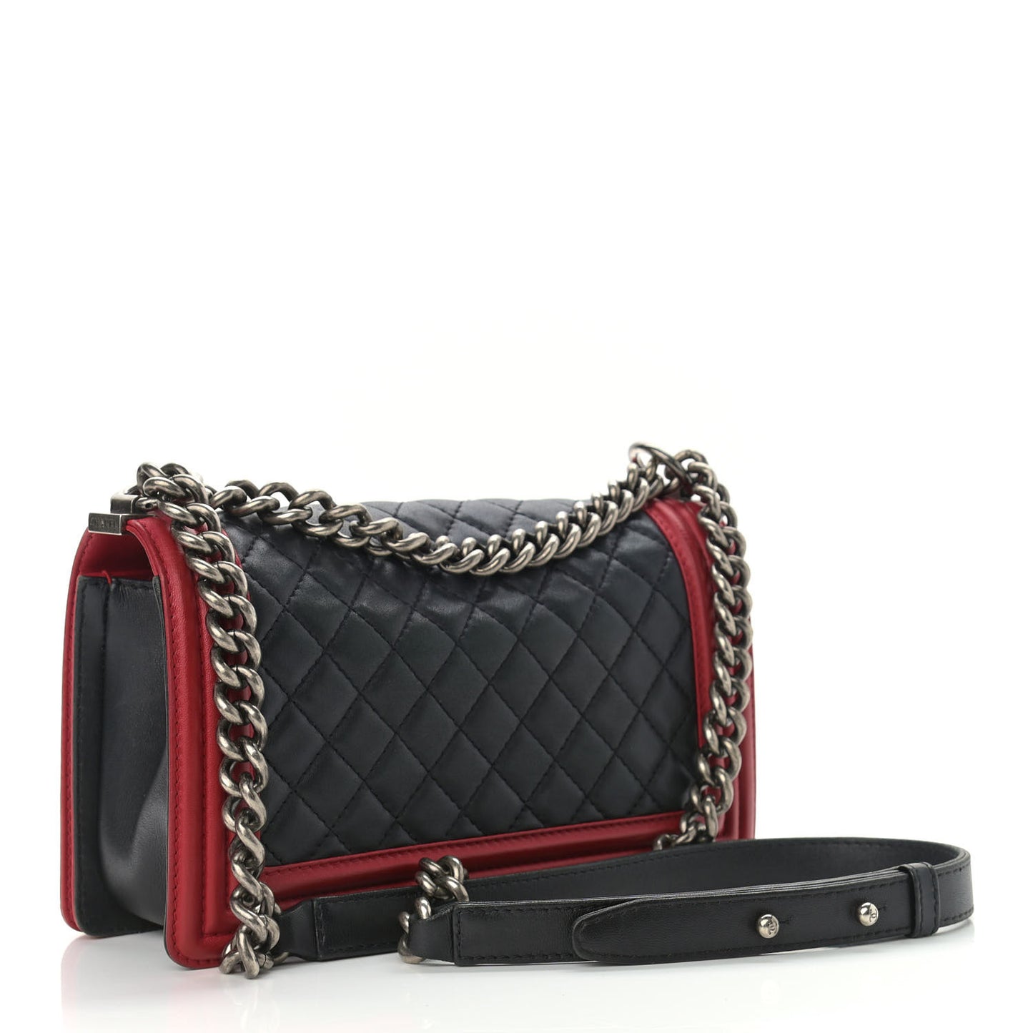 Lambskin Quilted Medium Boy Flap Black Red