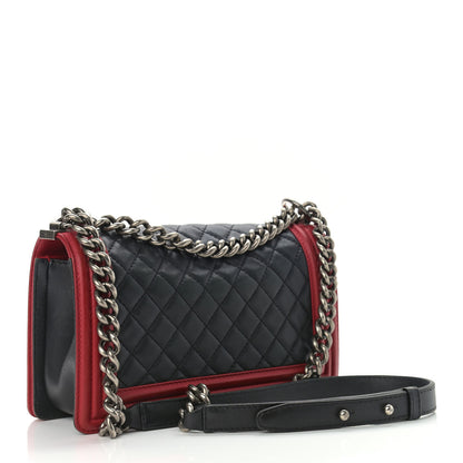 Chanel Lambskin Quilted Medium Boy Flap Black Red 3 of 14