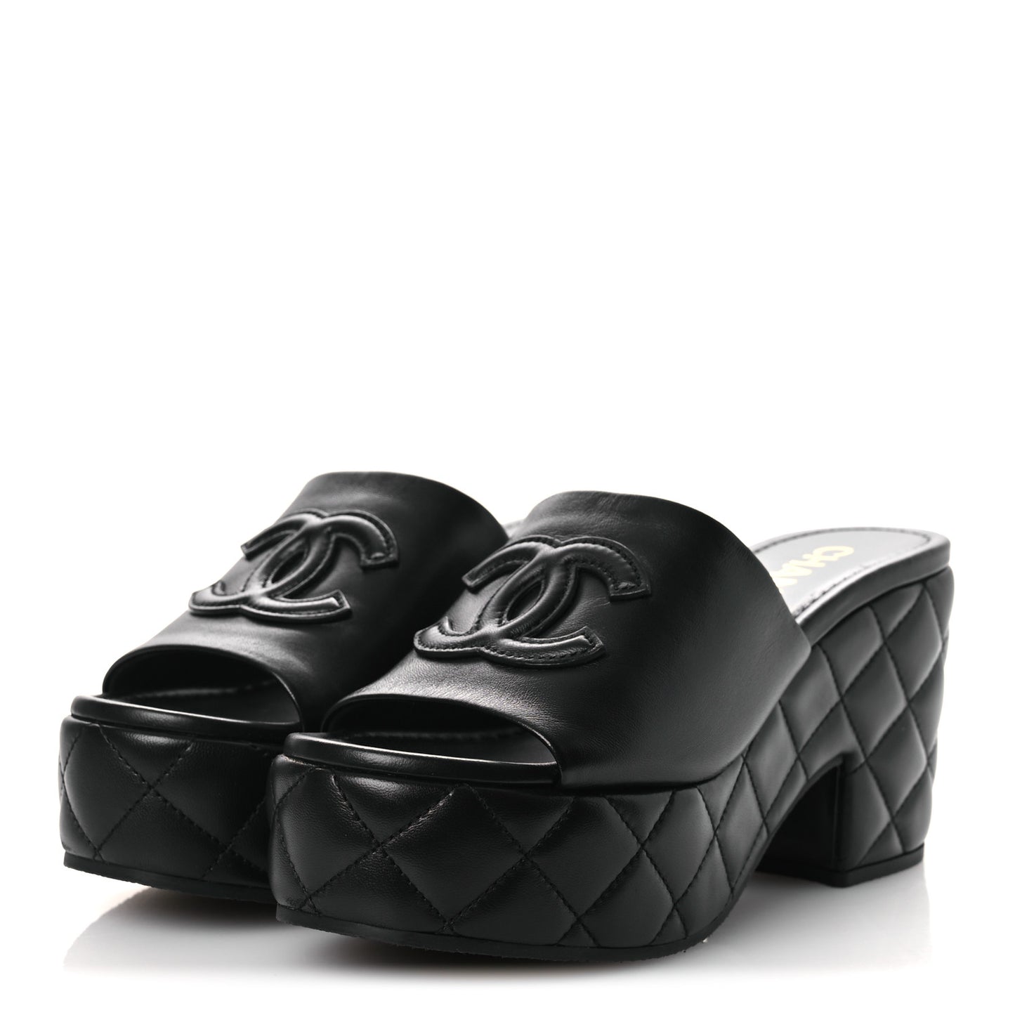 Lambskin Quilted CC Platform Mules 39 Black