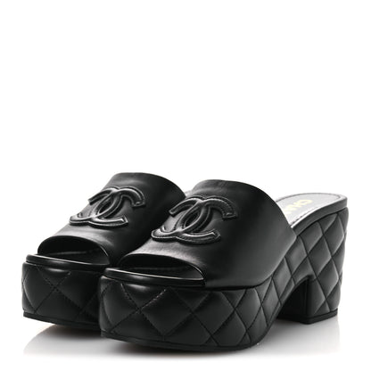 Chanel Lambskin Quilted CC Platform Mules 39 Black 4 of 11