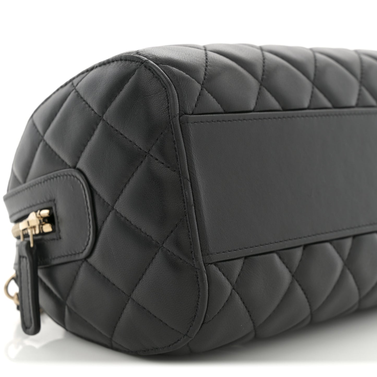 Lambskin Quilted Mini Bowling Bag Black