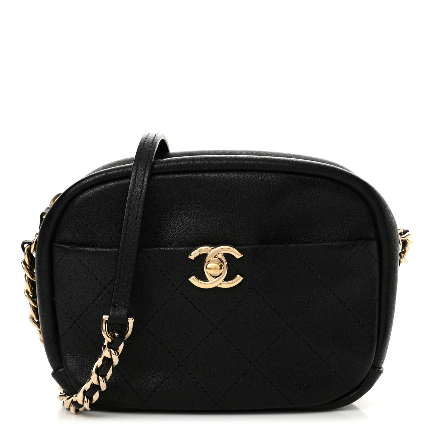 Goatskin Quilted Small Casual Trip Camera Case Black