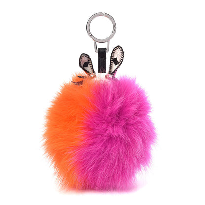 MCM Fox Fur Visetos Rabbit Bag Charm White Pink Orange 1 of 3
