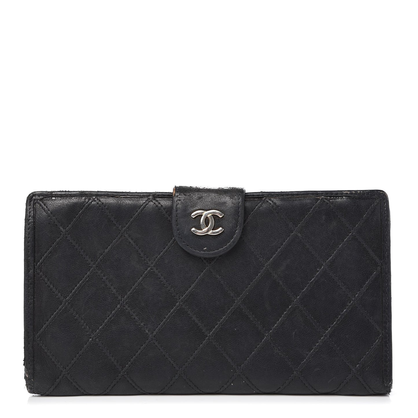 Lambskin Diamond Stitched French Wallet Black