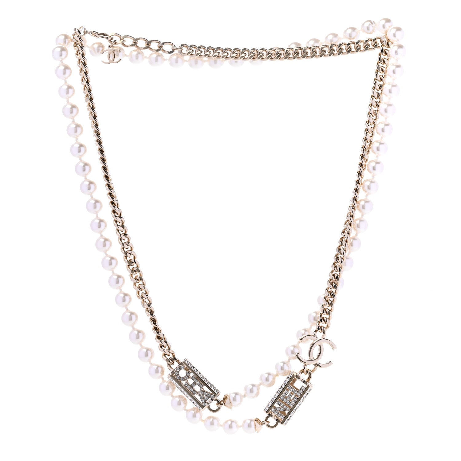 Chanel Pearl Crystal CC Long Chain Necklace Gold 3 of 6