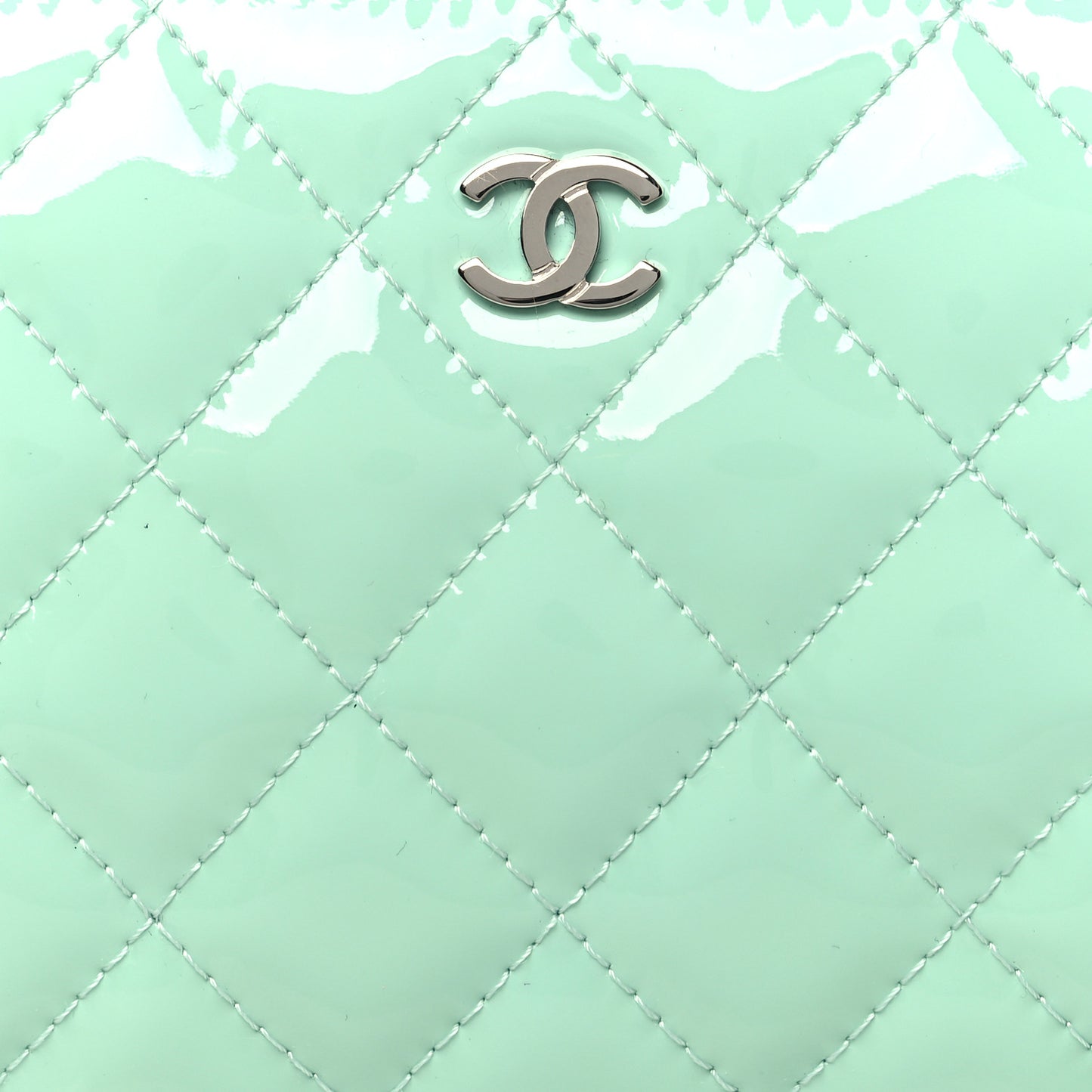 Patent Quilted Cosmetic Pouch Light Green