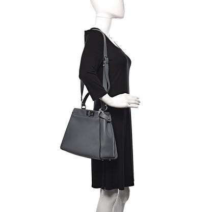 Fendi Vitello Seta Shiny Nappa Medium Peekaboo Iconic Satchel Tempesta Grigio Perla 2 of 13