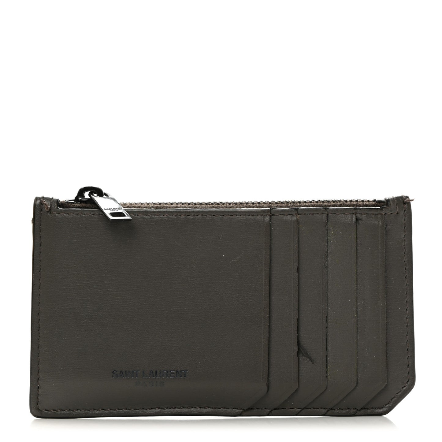 Calfskin 5 Fragments Zip Pouch Card Holder Fog