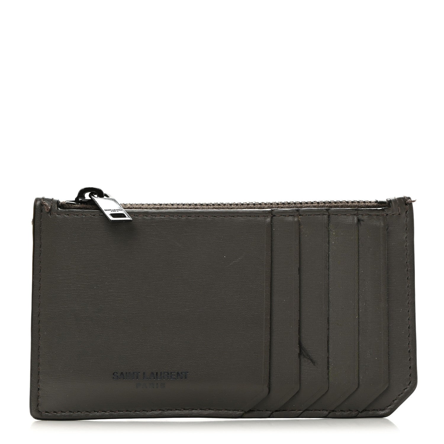 Saint Laurent Calfskin 5 Fragments Zip Pouch Card Holder Fog 1 of 10