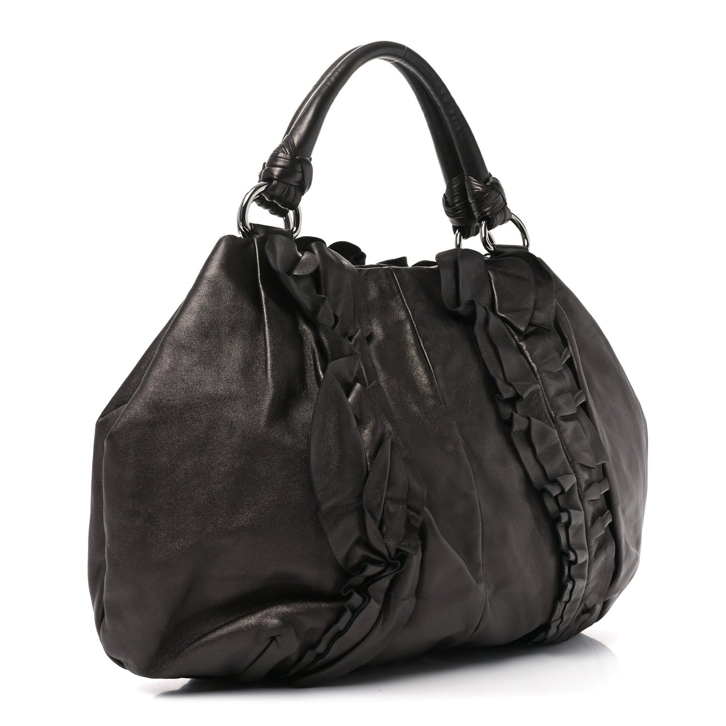 Metallic Nappa Ruffle Hobo Grafite Mordore