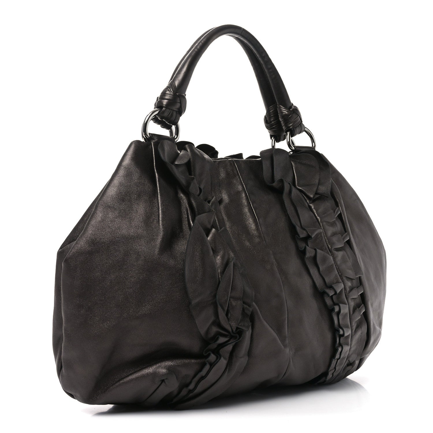 Prada Metallic Nappa Ruffle Hobo Grafite Mordore 3 of 9