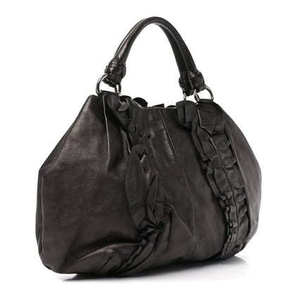 Prada Metallic Nappa Ruffle Hobo Grafite Mordore 3 of 9