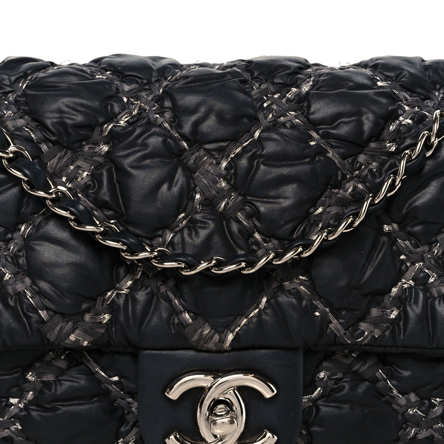 Nylon Quilted Tweed Stitch Medium Bubble Flap Black