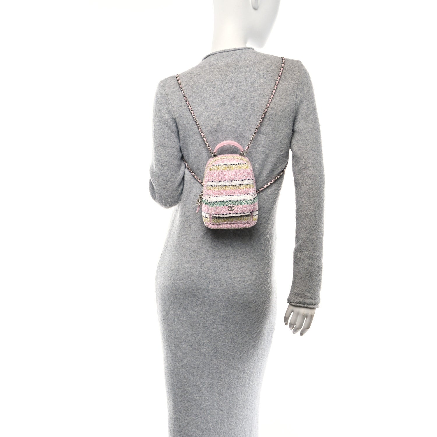 Chanel Metallic Tweed Quilted CC Mini Classic Backpack White Multicolor 2 of 10