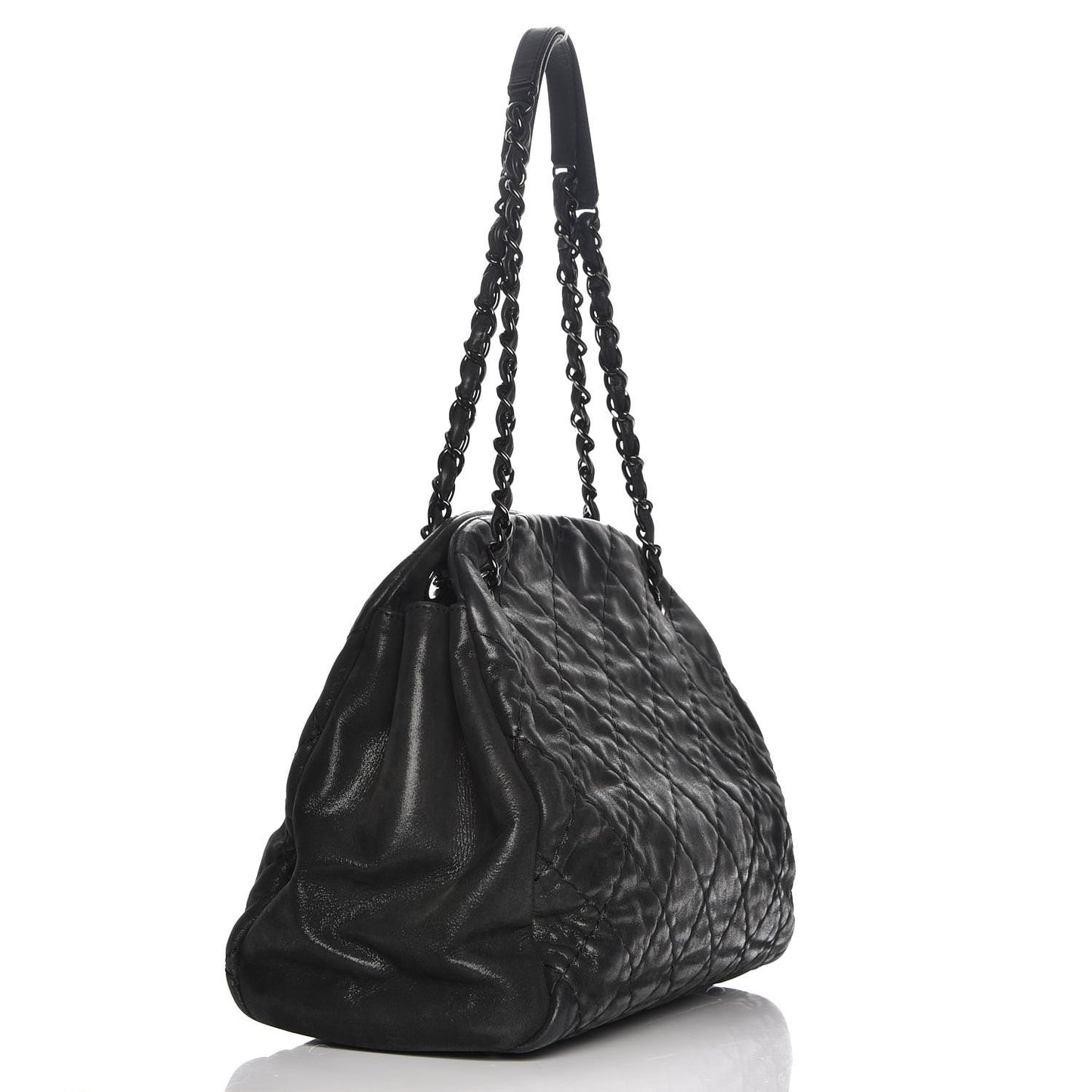 Iridescent Calfskin Quilted Large Just Mademoiselle Dark Grey