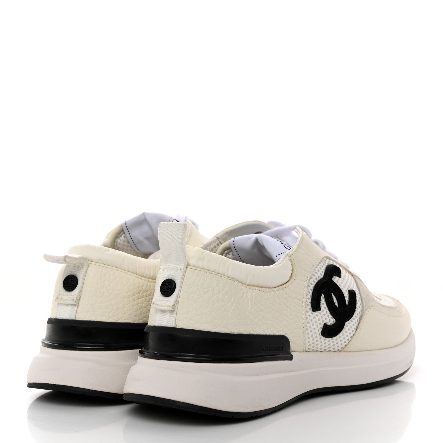 Chanel Calfskin Mesh Lycra Suede Womens Logo Sneakers 38 White Black 4 of 9