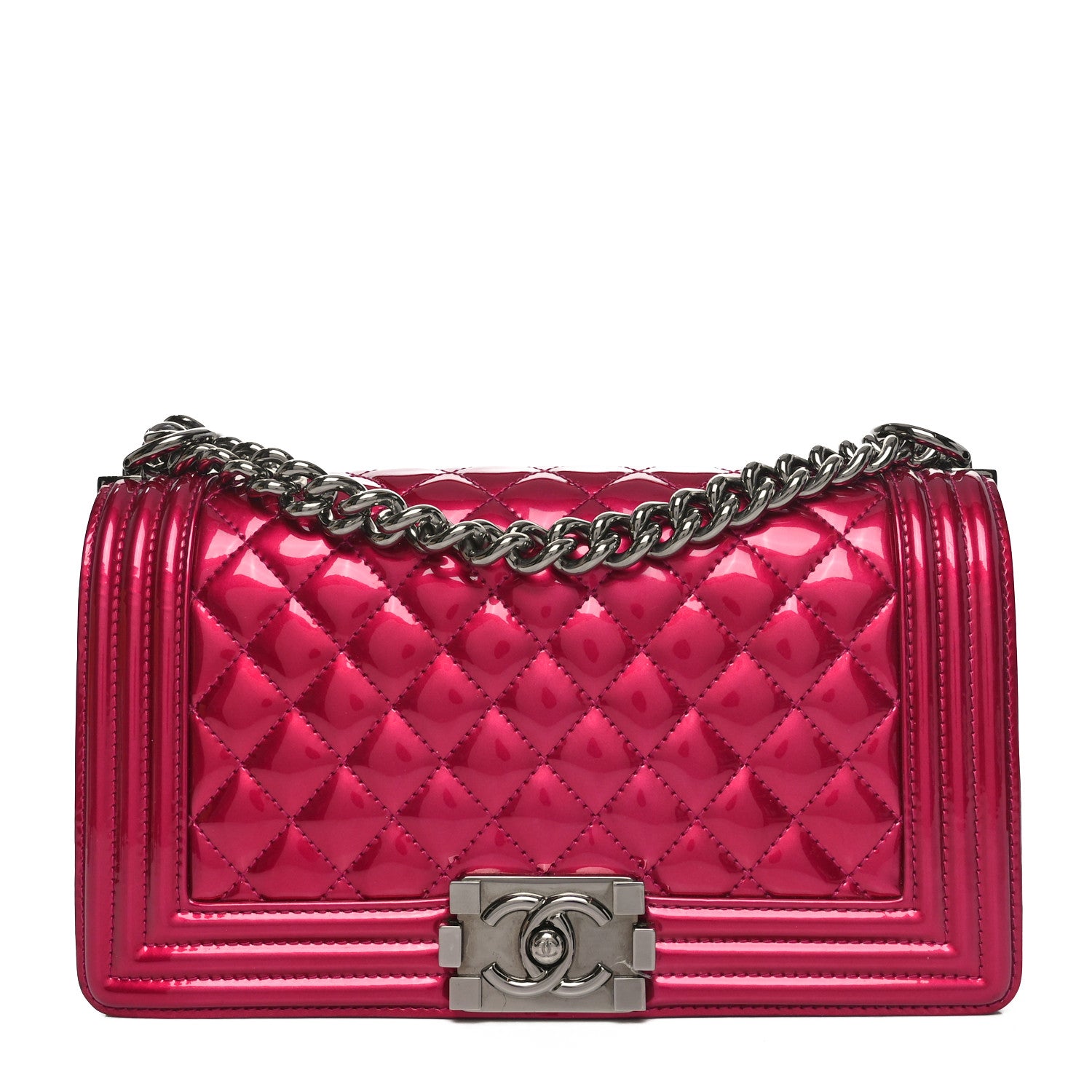 Chanel Metallic Patent Calfskin Quilted Medium Boy Flap Pink 1 of 10