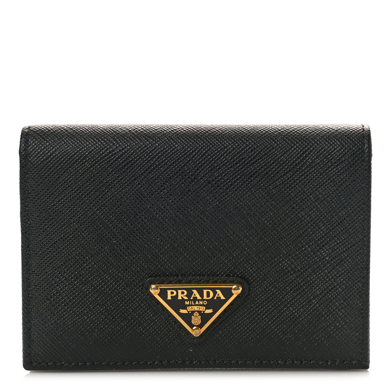 Prada Saffiano Triangle Bi-Fold Wallet Black 1 of 7
