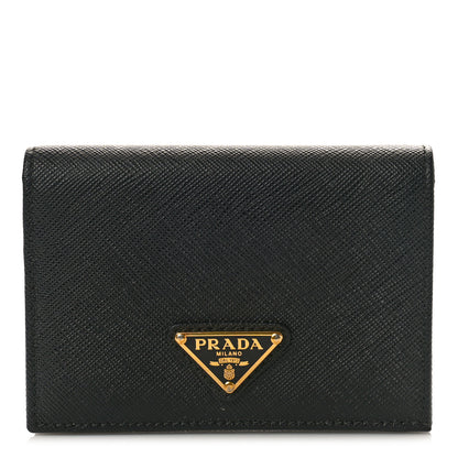 Prada Saffiano Triangle Bi-Fold Wallet Black 1 of 7