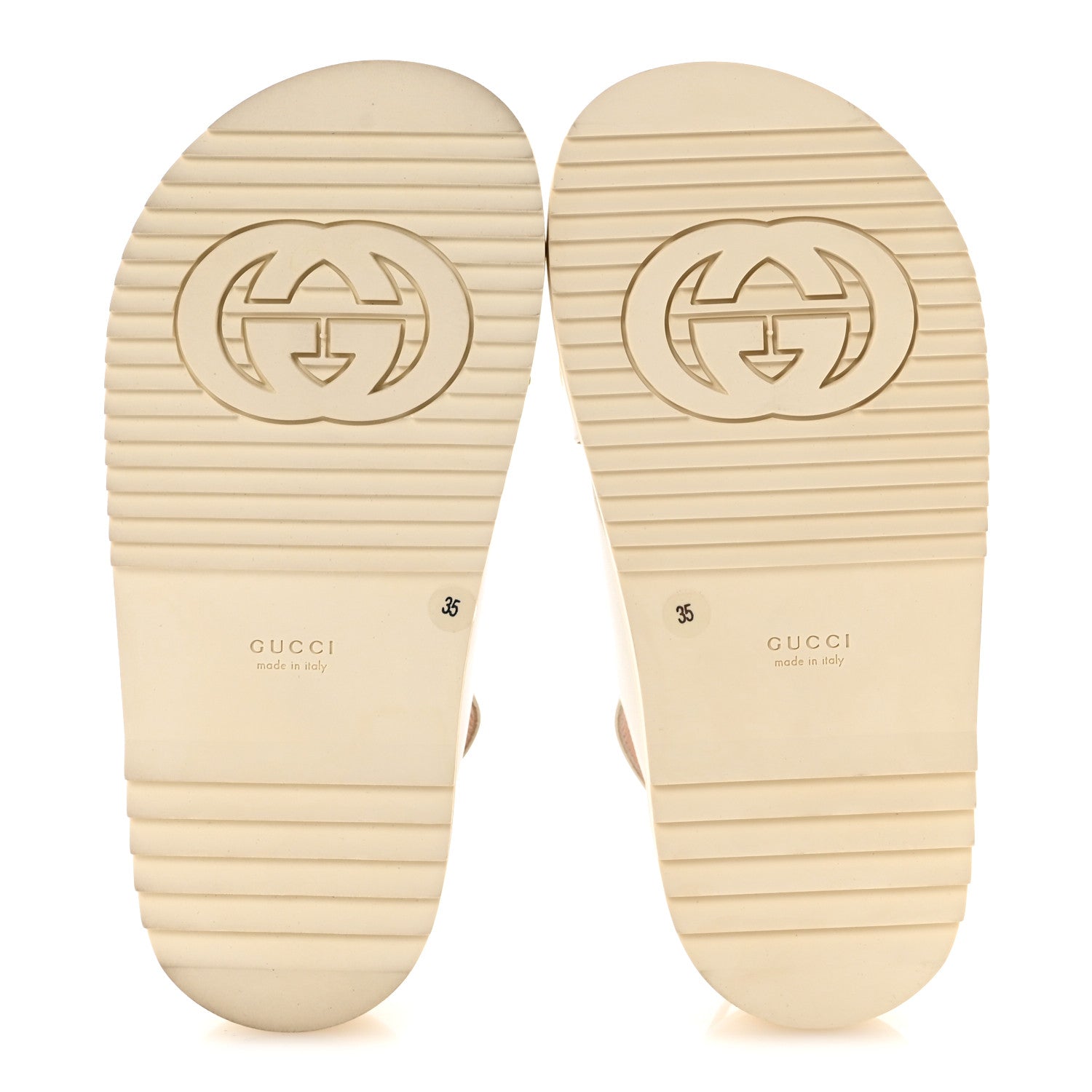 Gucci Calfskin Elizabeth Nappa Charlotte Logo Slingback Sandals 35 Mystic White Platino 6 of 11