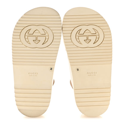 Gucci Calfskin Elizabeth Nappa Charlotte Logo Slingback Sandals 35 Mystic White Platino 6 of 11