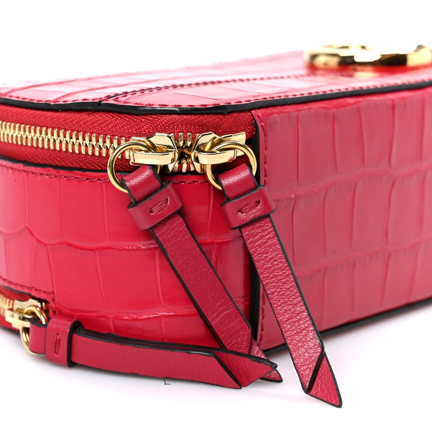 Calfskin Crocodile Embossed Mini C Vanity Bag Red