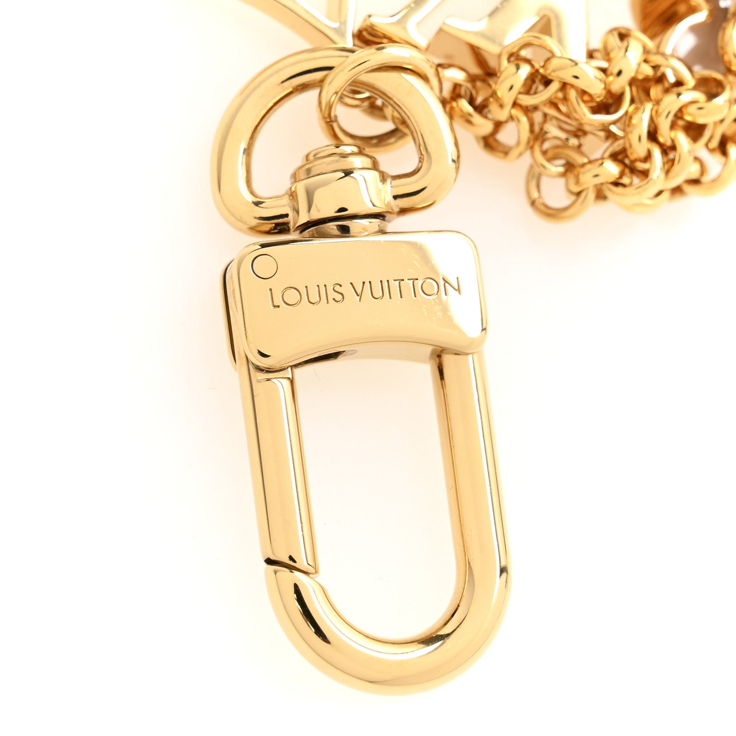 Louis Vuitton Brass Enamel Fleur De Monogram Bag Charm Chain Gold 3 of 5