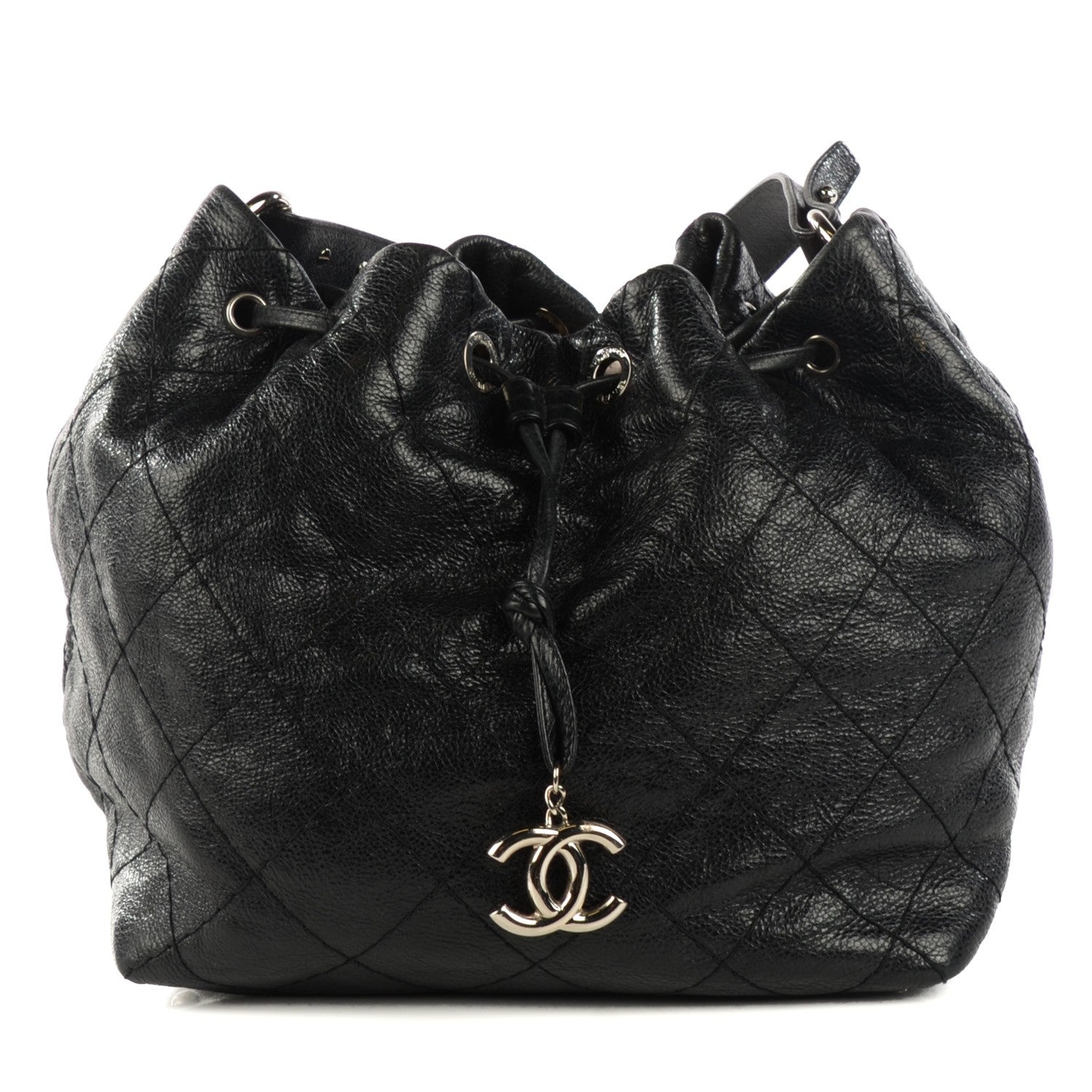 Chanel Glazed Calfskin On The Road Drawstring Tote Black 1 of 12
