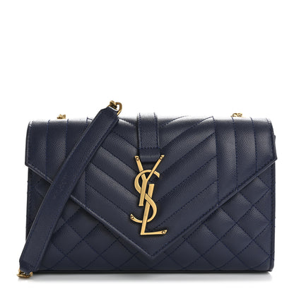 Saint Laurent Grain De Poudre Textured Mixed Matelasse Triquilt Small Monogram Satchel Blue Charron 1 of 12