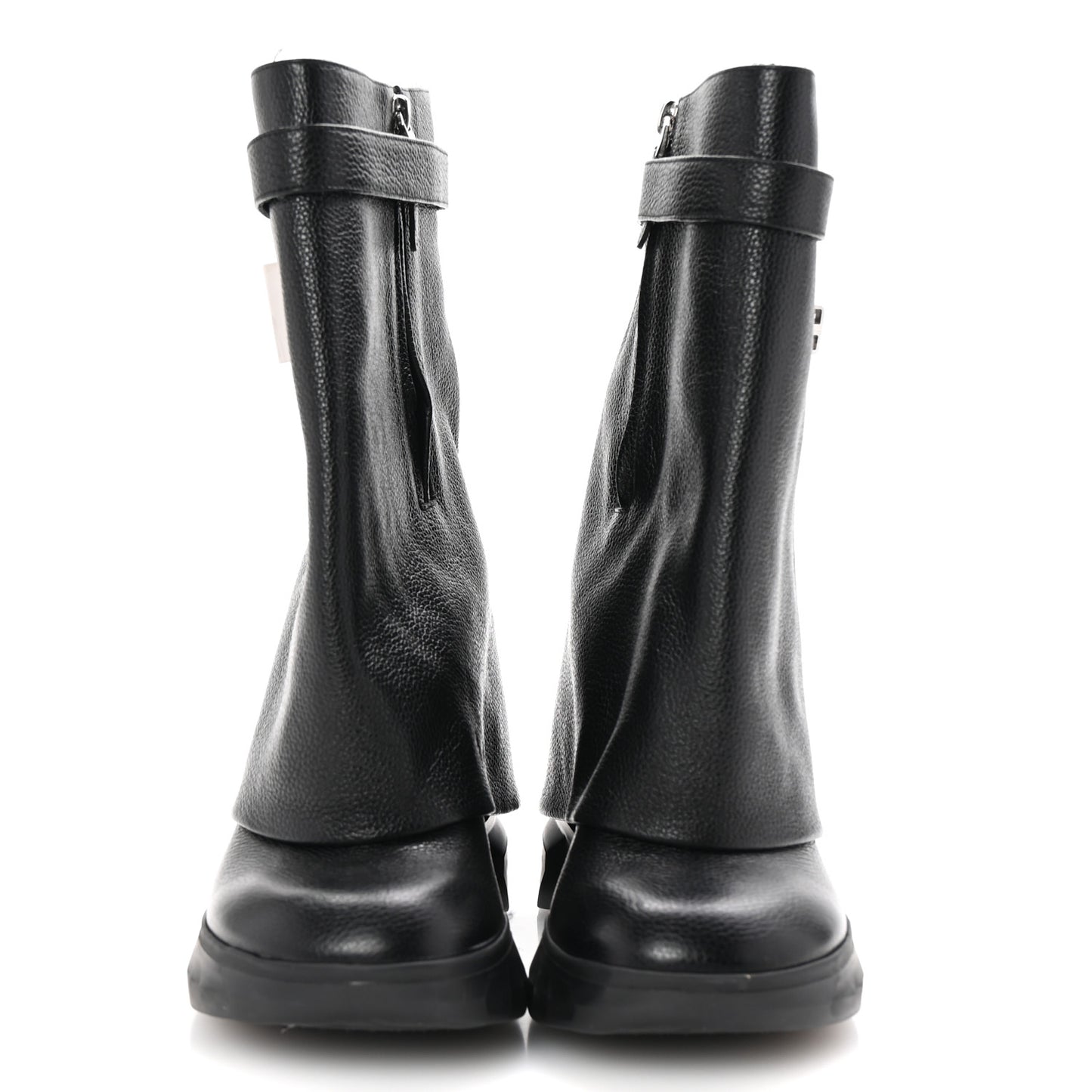 Grained Calfskin Shark Lock Biker Ankle Boots 38 Black
