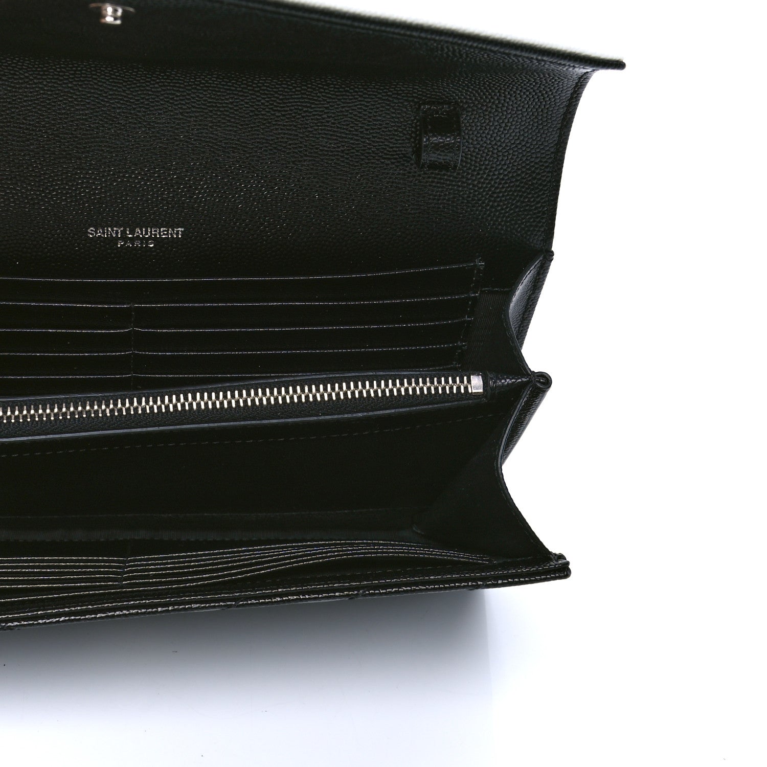 Saint Laurent Grain De Poudre Matelasse Chevron Bi-Color Monogram Chain Wallet White Black 4 of 4