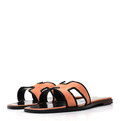 Hermes Suede Goatskin Crystal Oran Sandals 40 Rose Bubinga Black 3 of 9