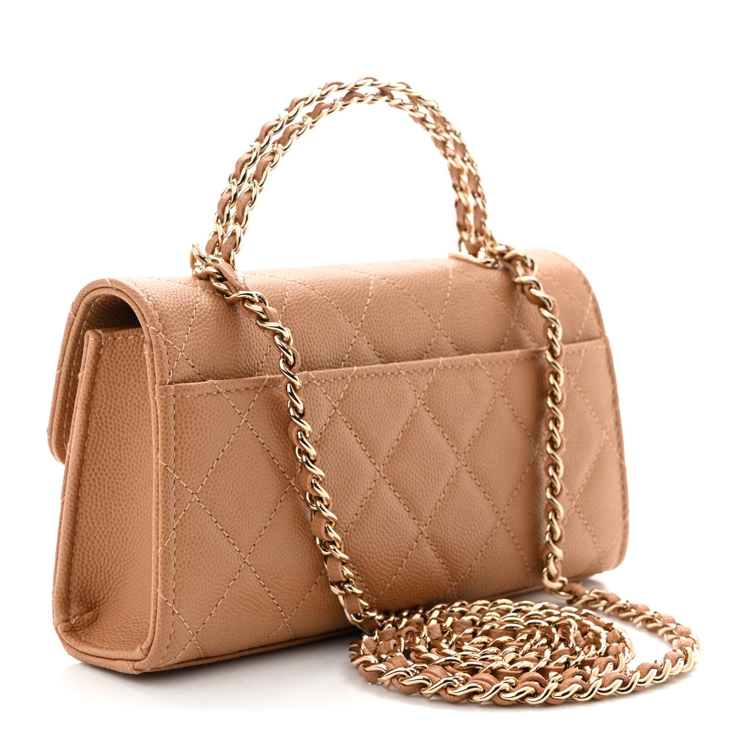 Chanel Caviar Quilted Chain Match Top Handle Phone Holder With Chain Beige 3 of 11