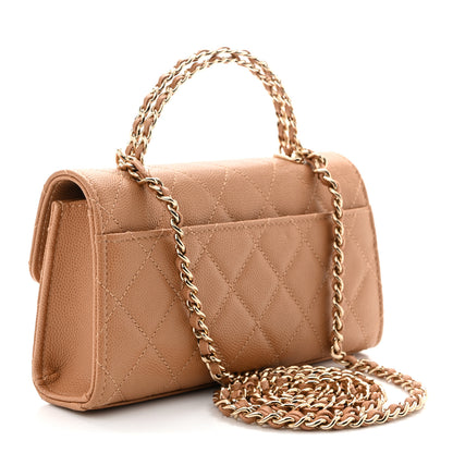 Chanel Caviar Quilted Chain Match Top Handle Phone Holder With Chain Beige 3 of 11