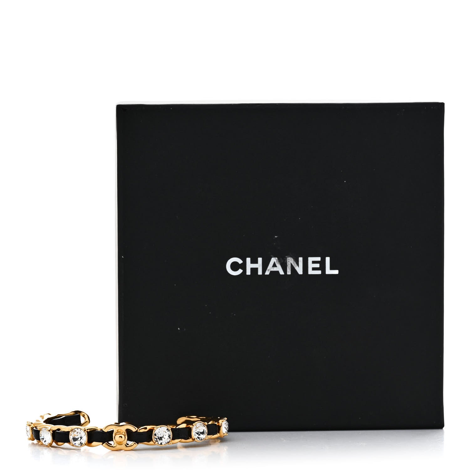 Chanel Lambskin Crystal CC Cuff Bracelet S Black Gold 5 of 5