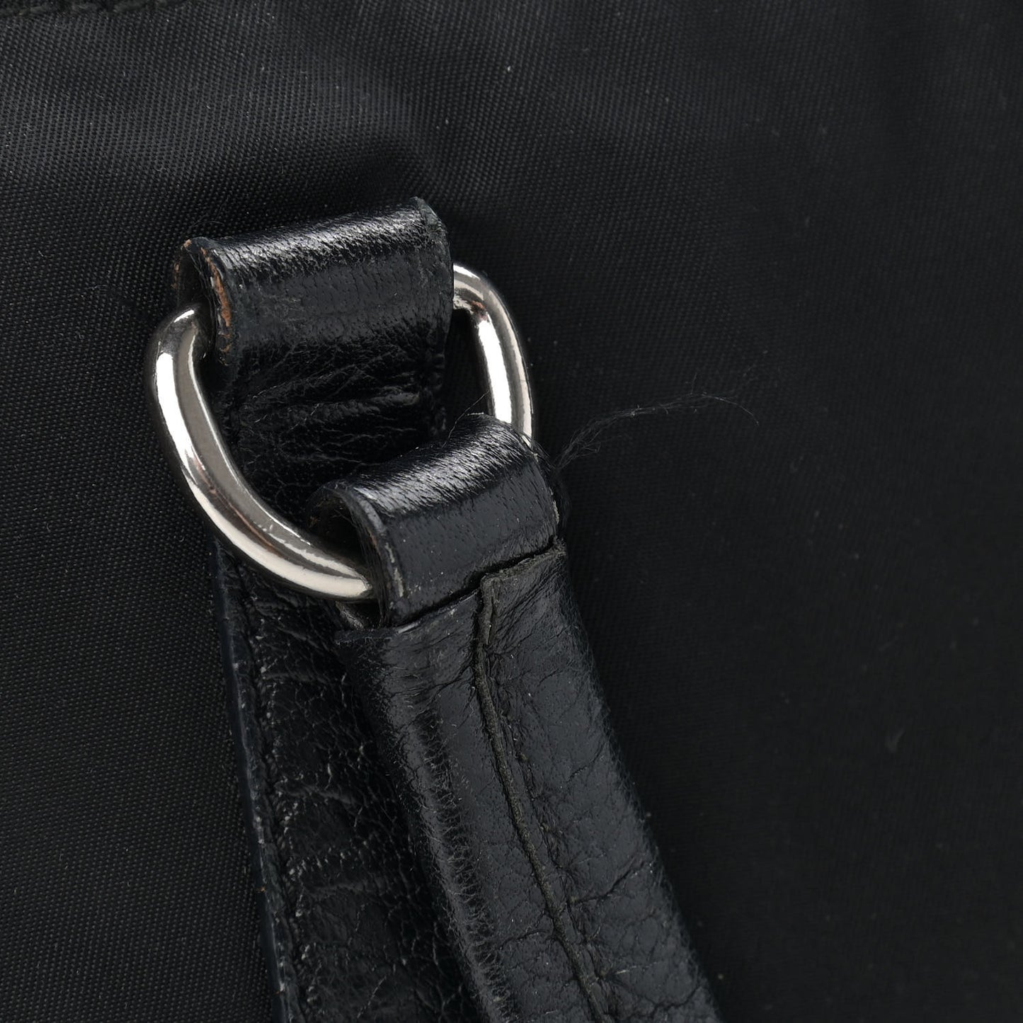 Tessuto Nylon Calfskin Shoulder Bag Black