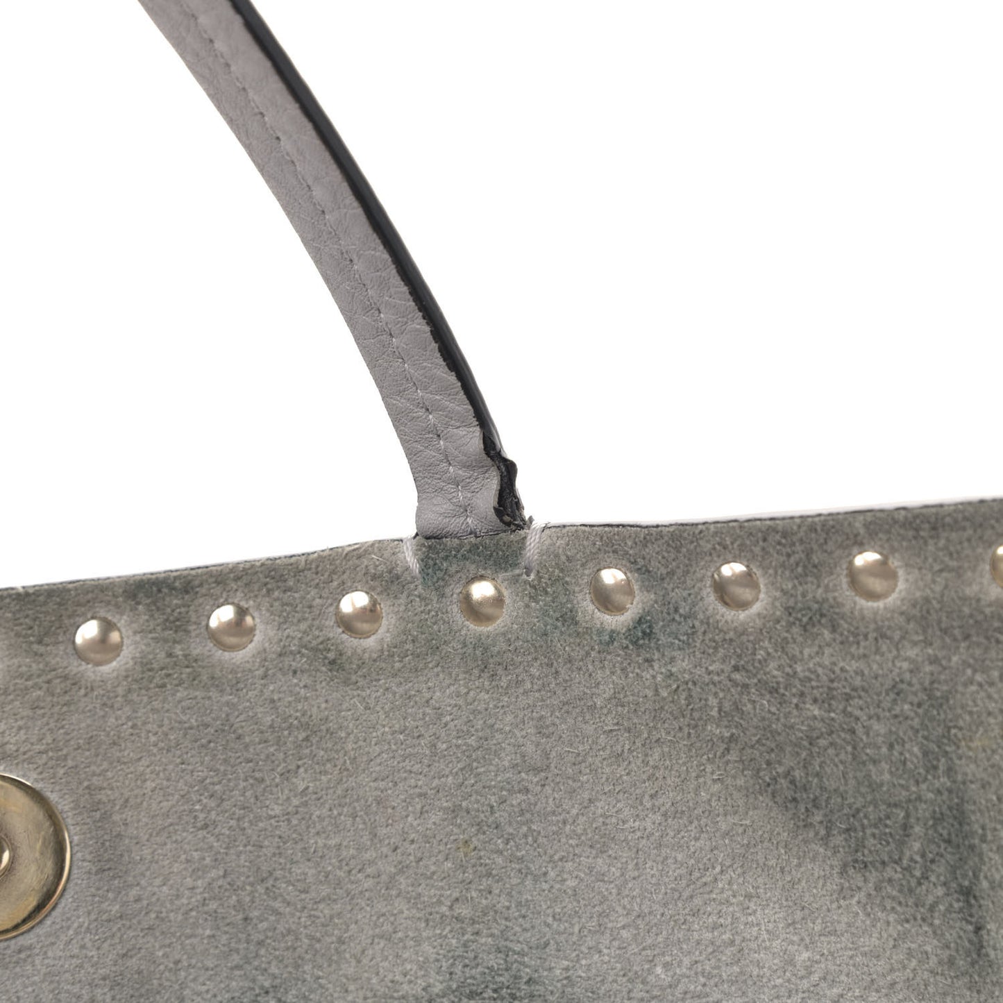 Grained Calfskin Rockstud Shoulder Tote Pastel Grey