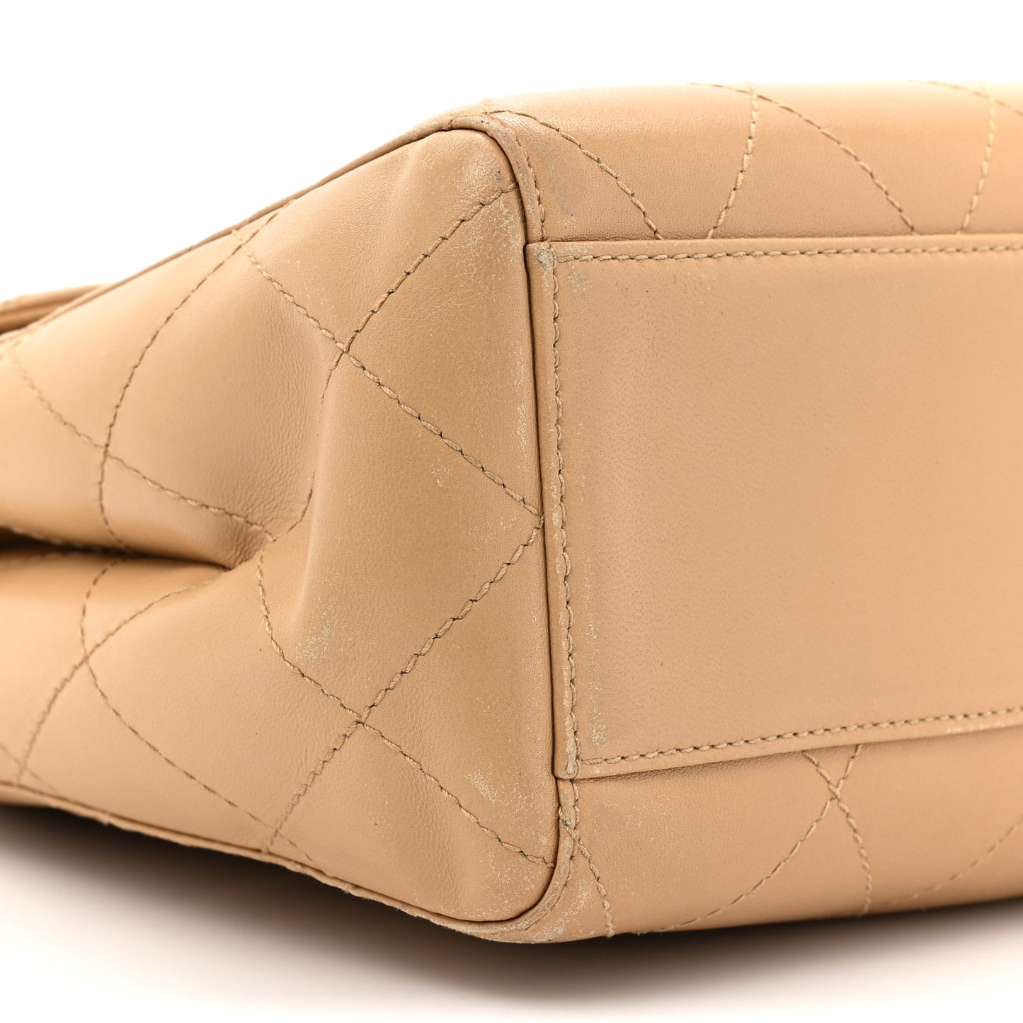 Lambskin Quilted Jumbo Single Flap Beige