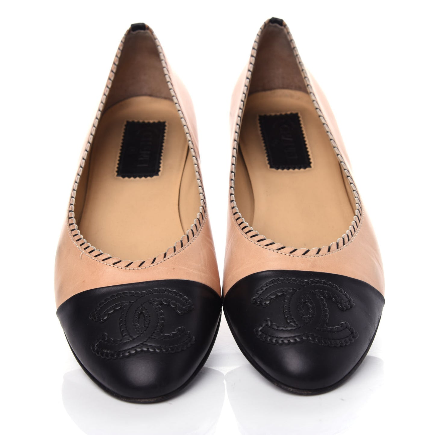 Lambskin Cap Toe Ballerina Flats 41 Beige Black