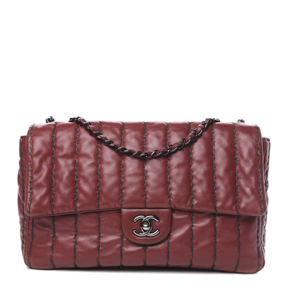 Chanel Lambskin Vertical Stitch Jumbo Single Flap Dark Red 1 of 15