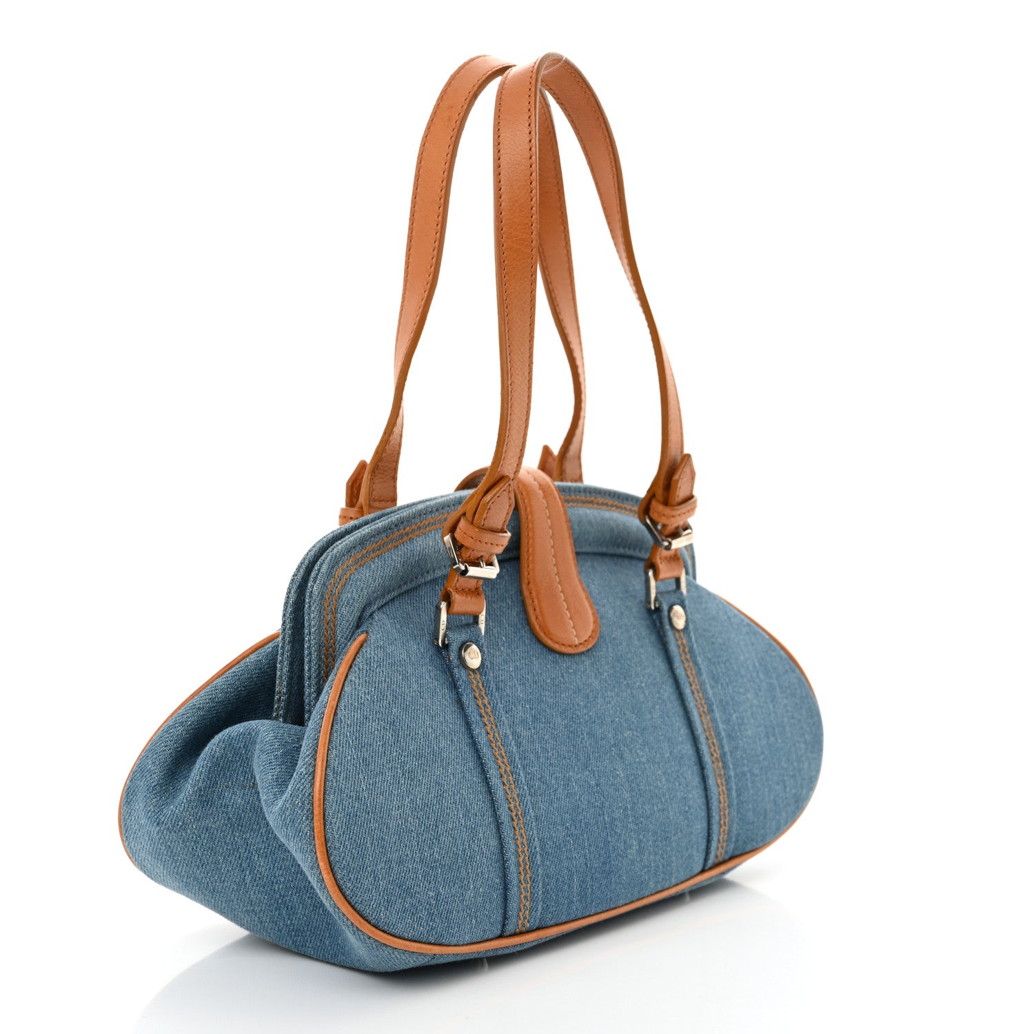 Christian Dior Denim Embroidered Satchel Blue 3 of 11