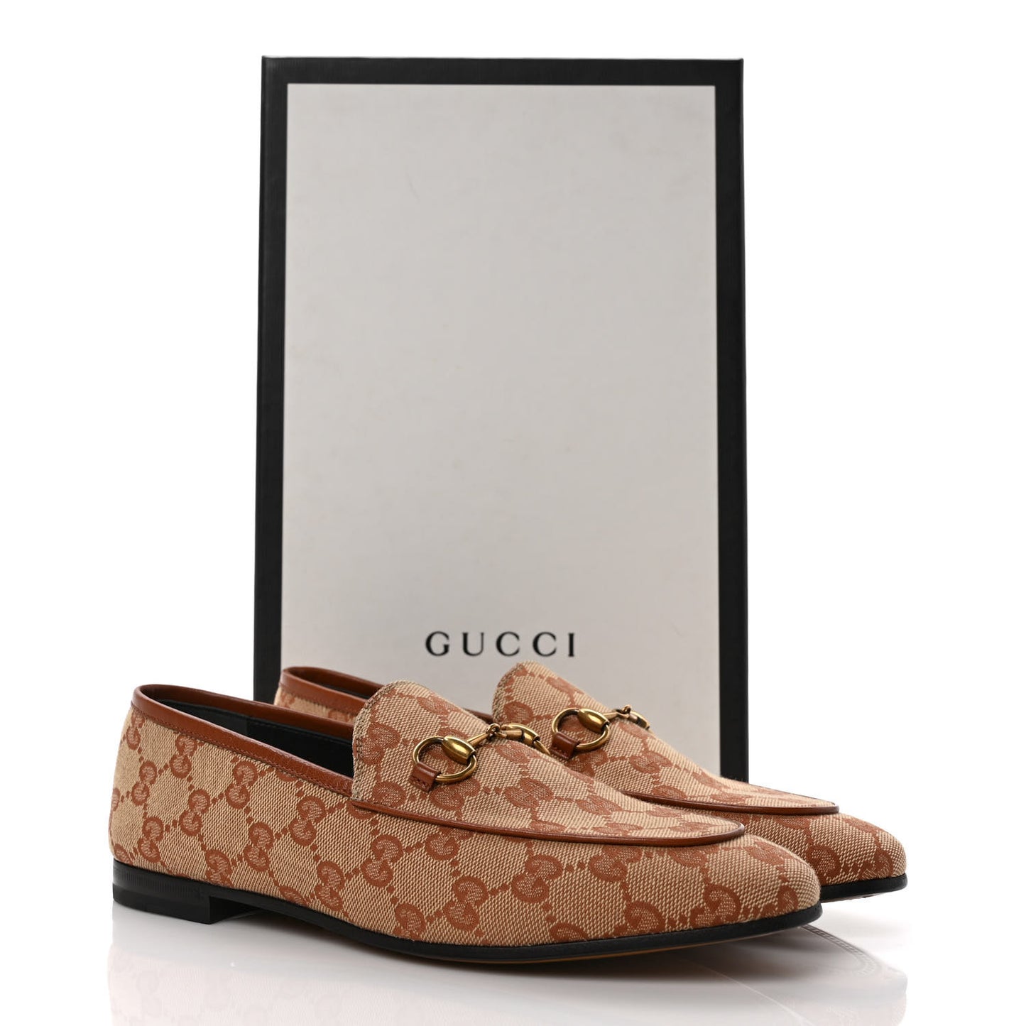 Canvas GG Monogram Horsebit Womens Jordaan Loafers 37.5 Beige Ruggine Rust