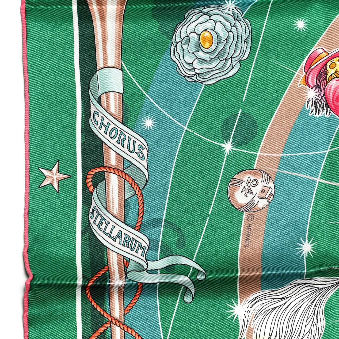 Silk Chorus Stellarum Scarf 70 Vert Vif Rose Multicolor