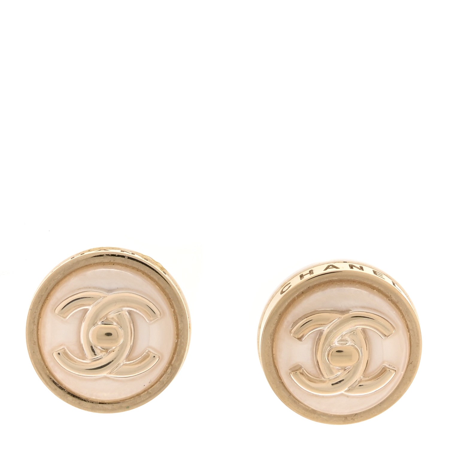 Chanel Resin CC Turnlock Earrings White Gold 1 of 5