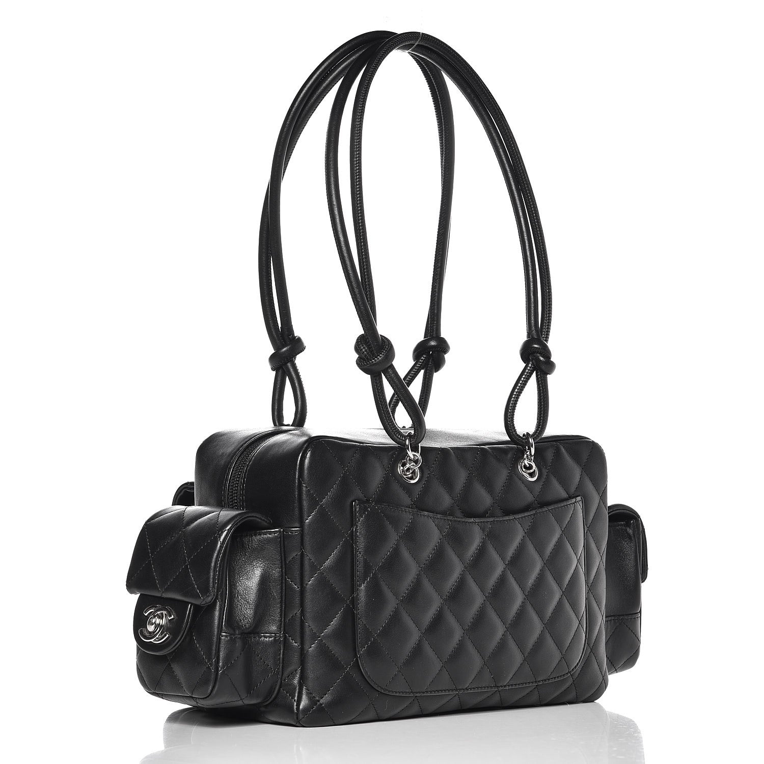 Chanel Calfskin Quilted Small Cambon Multipocket Reporter Black White 3 of 8