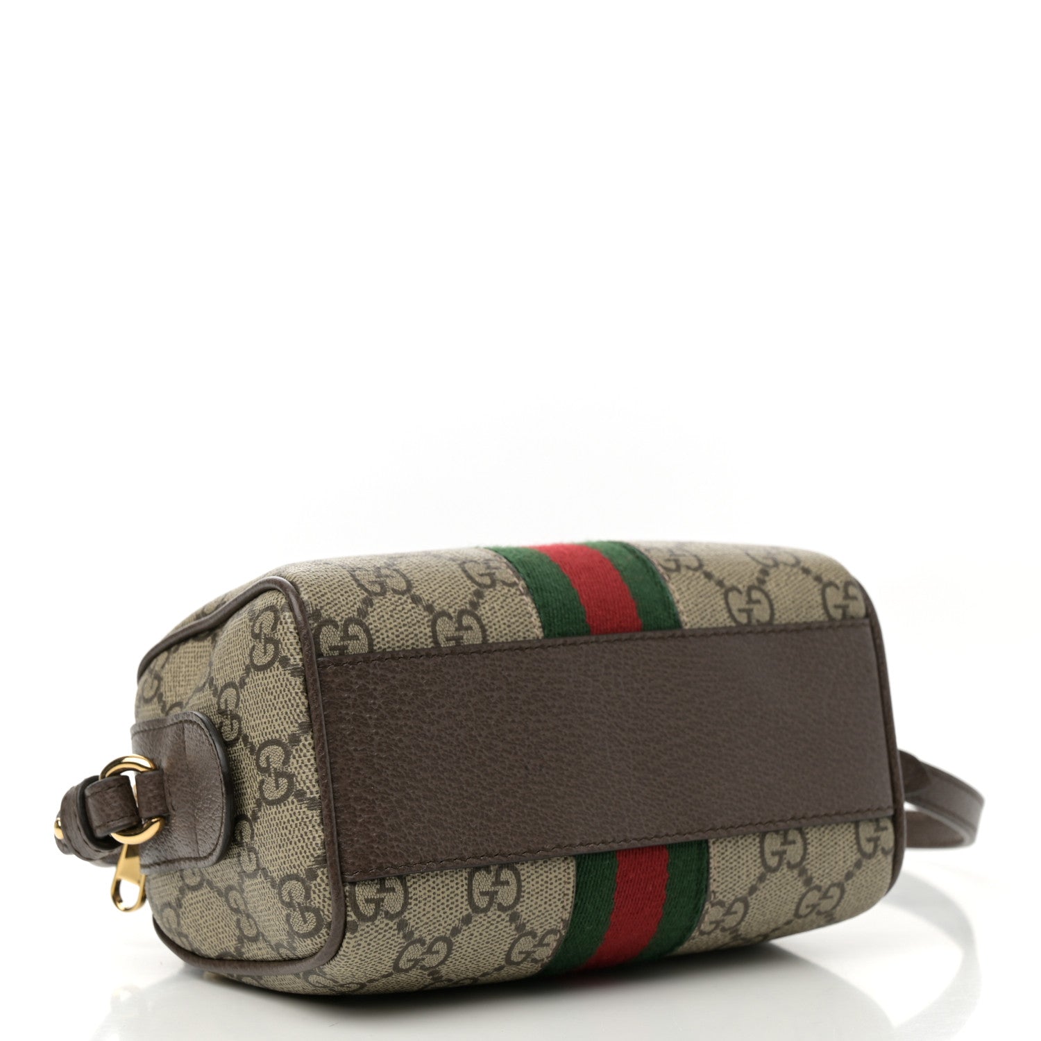 Gucci GG Supreme Monogram Textured Dollar Calfskin Web Super Mini Ophidia Top Handle Bowler Bag Beige Ebony New Acero 4 of 11