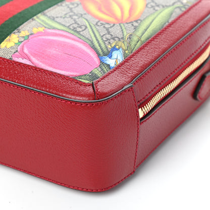 Gucci GG Supreme Monogram Flora Web Small Ophidia Top Handle Shoulder Bag Hibiscus Red 9 of 9