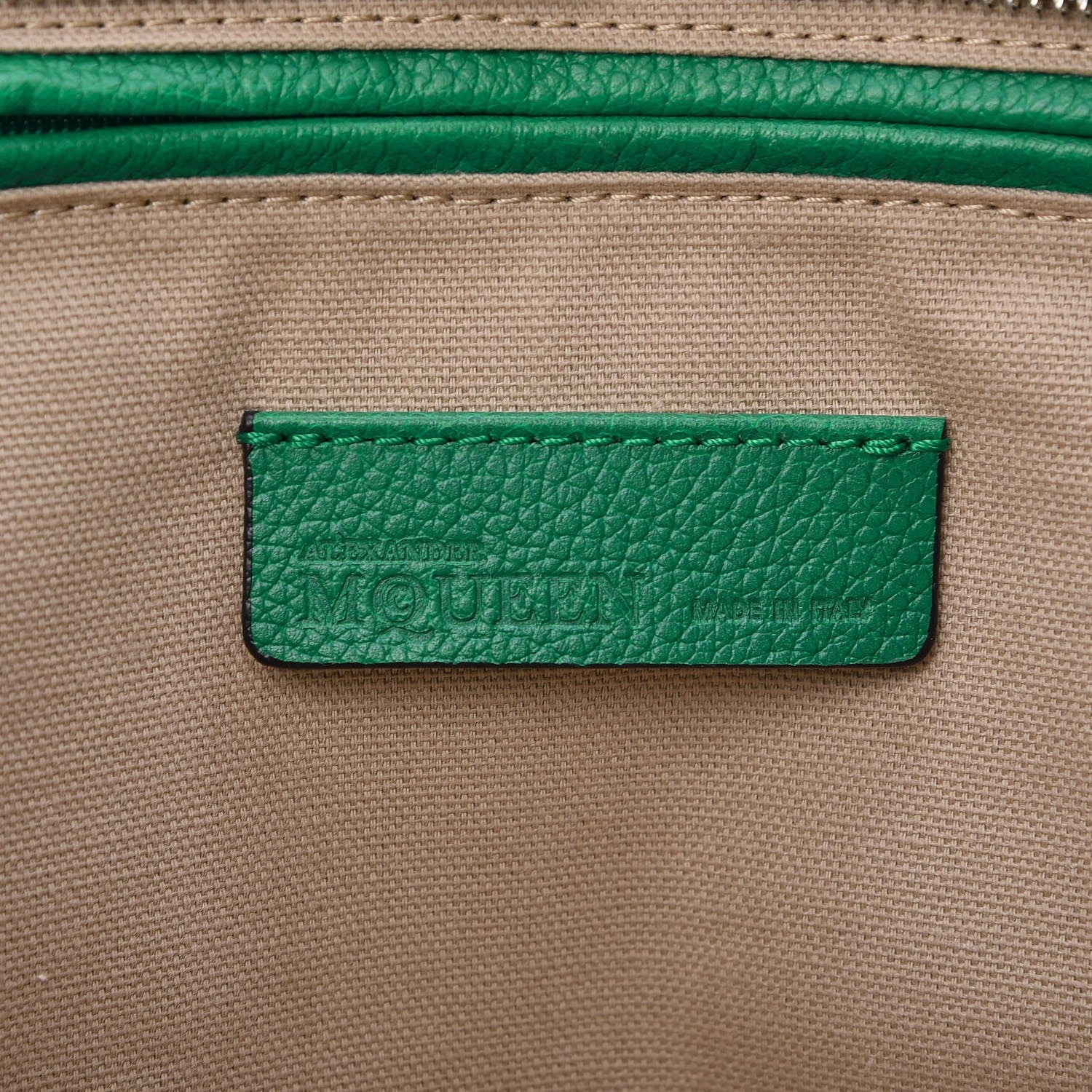 Alexander McQueen Pebbled Calfskin Large Skull Padlock Zip Around Tote Green 6 of 13