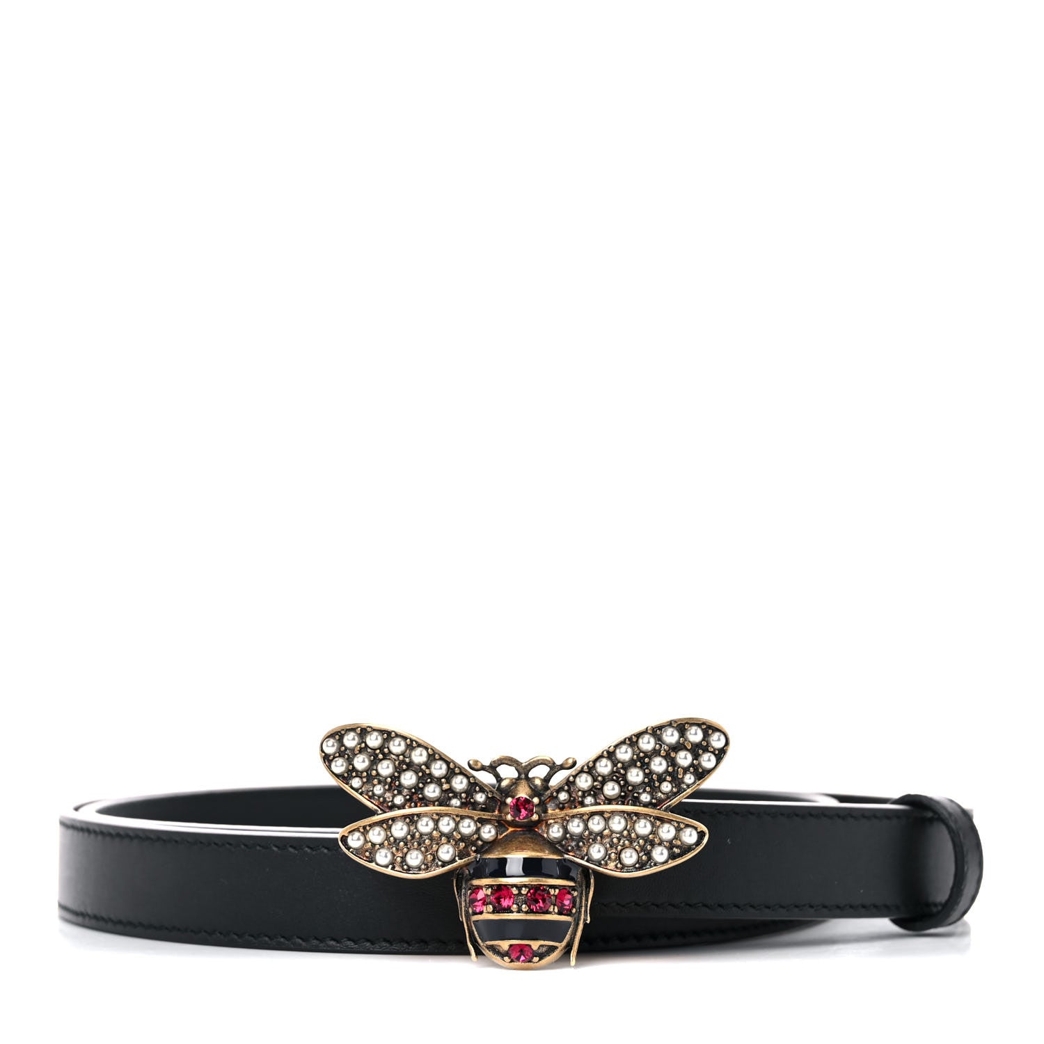 Gucci Calfskin Queen Margaret Bee Belt 95 38 Black 1 of 5