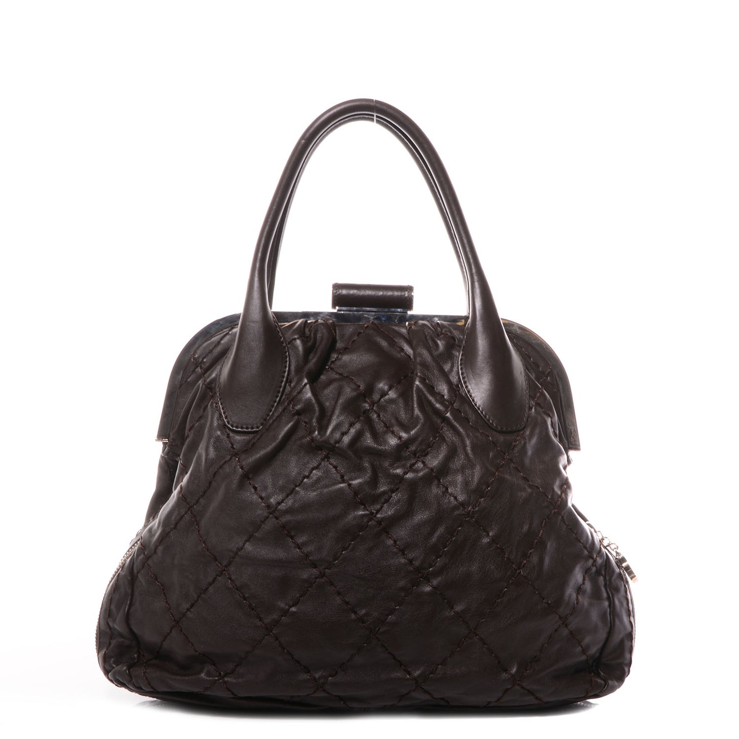 Calfskin Expandable Stitched Frame Bag Dark Brown